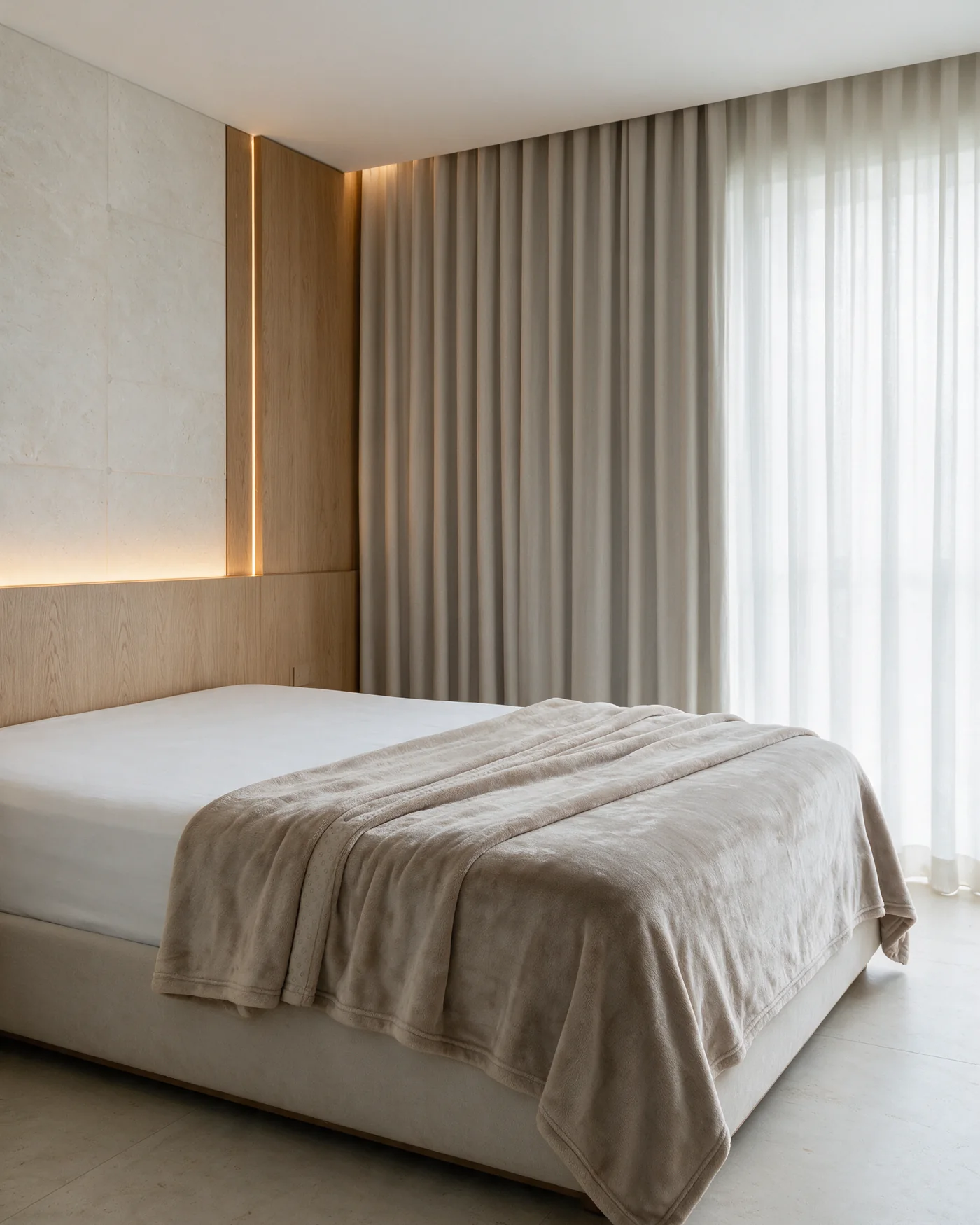 Quarto contemporâneo com lençol Mellis e cobertor Velvet Dream Wolff