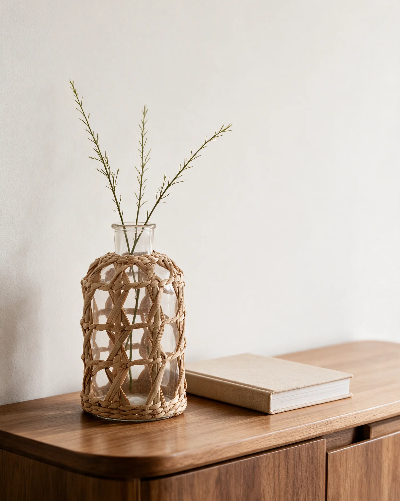Vaso de vidro e fibra natural Wolff em aparador