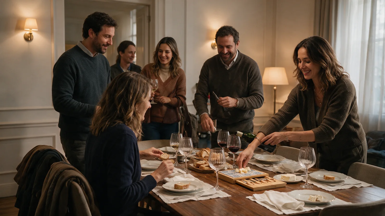 Encontro de inverno com taças e tábua de queijos Wolff